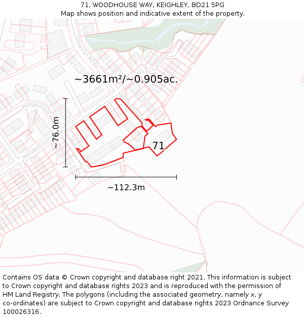 71, WOODHOUSE WAY, KEIGHLEY, BD21 5PG: Plot and title map