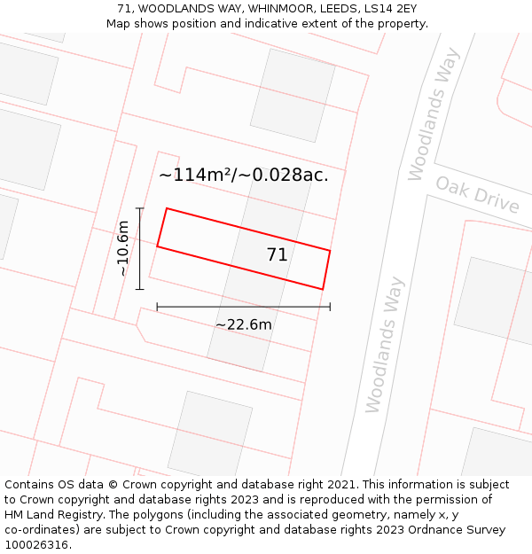 71, WOODLANDS WAY, WHINMOOR, LEEDS, LS14 2EY: Plot and title map