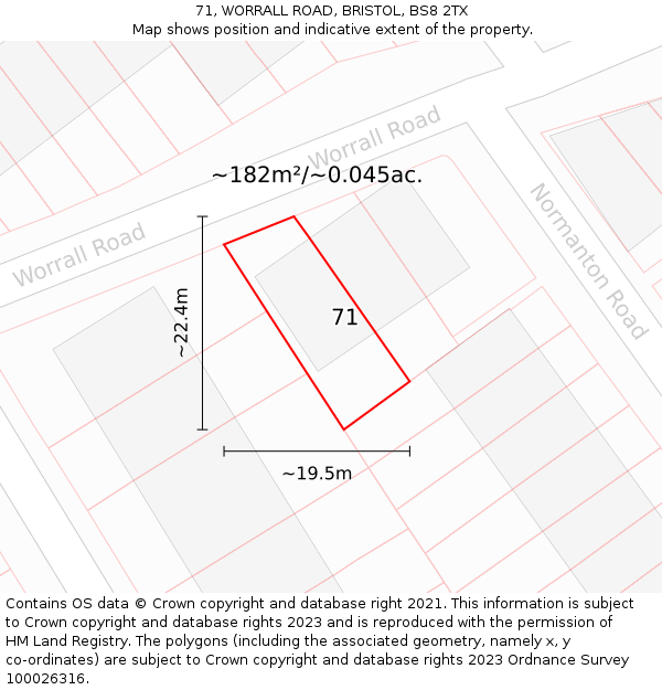 71, WORRALL ROAD, BRISTOL, BS8 2TX: Plot and title map