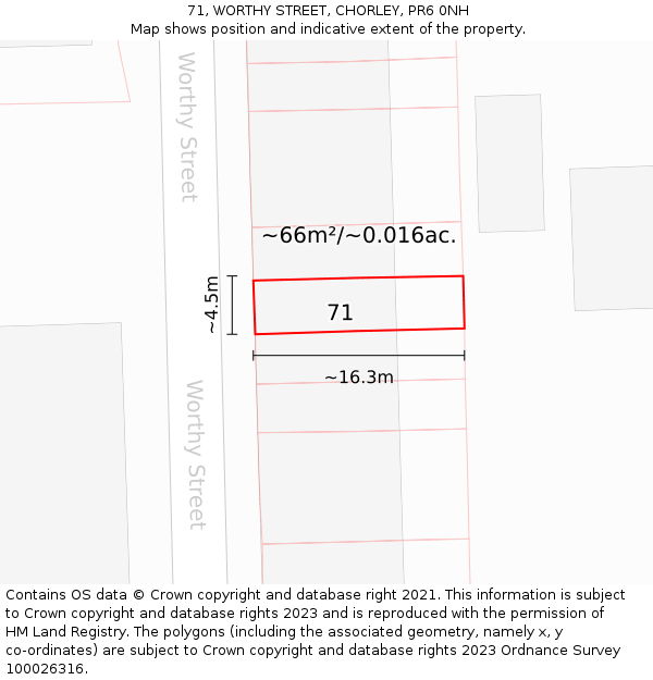 71, WORTHY STREET, CHORLEY, PR6 0NH: Plot and title map