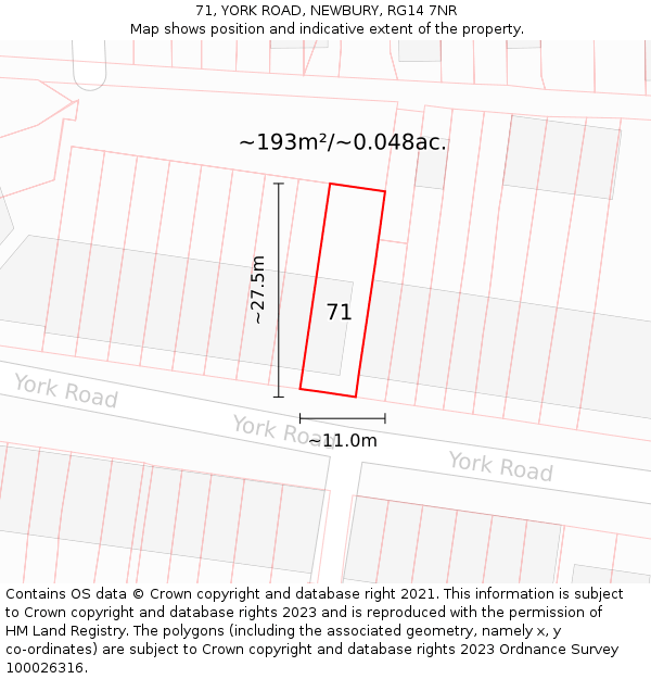 71, YORK ROAD, NEWBURY, RG14 7NR: Plot and title map