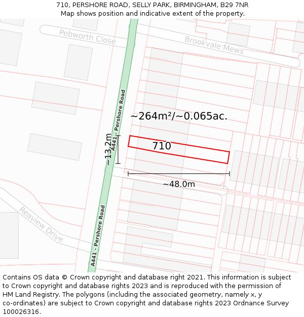 710, PERSHORE ROAD, SELLY PARK, BIRMINGHAM, B29 7NR: Plot and title map