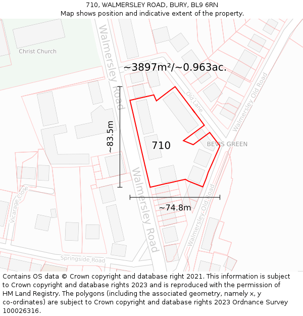 710, WALMERSLEY ROAD, BURY, BL9 6RN: Plot and title map