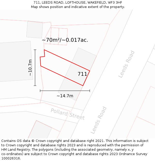 711, LEEDS ROAD, LOFTHOUSE, WAKEFIELD, WF3 3HF: Plot and title map