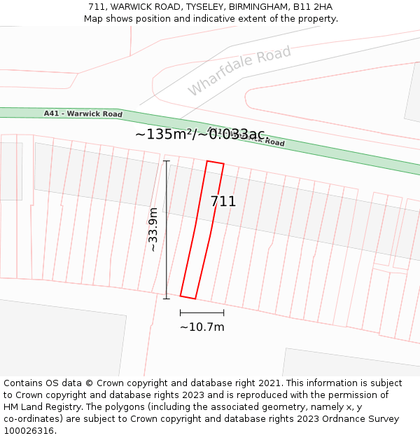 711, WARWICK ROAD, TYSELEY, BIRMINGHAM, B11 2HA: Plot and title map