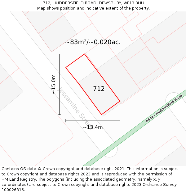 712, HUDDERSFIELD ROAD, DEWSBURY, WF13 3HU: Plot and title map
