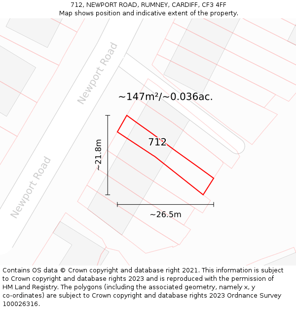 712, NEWPORT ROAD, RUMNEY, CARDIFF, CF3 4FF: Plot and title map