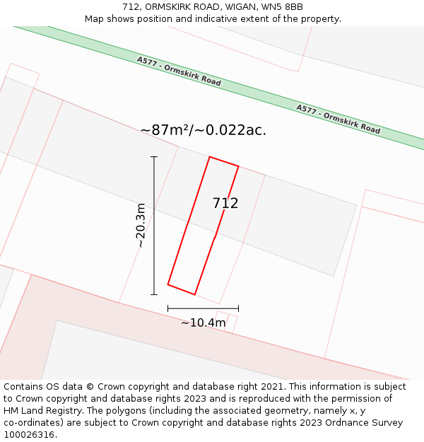 712, ORMSKIRK ROAD, WIGAN, WN5 8BB: Plot and title map