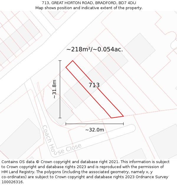713, GREAT HORTON ROAD, BRADFORD, BD7 4DU: Plot and title map
