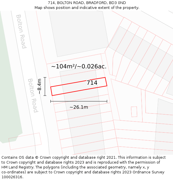 714, BOLTON ROAD, BRADFORD, BD3 0ND: Plot and title map