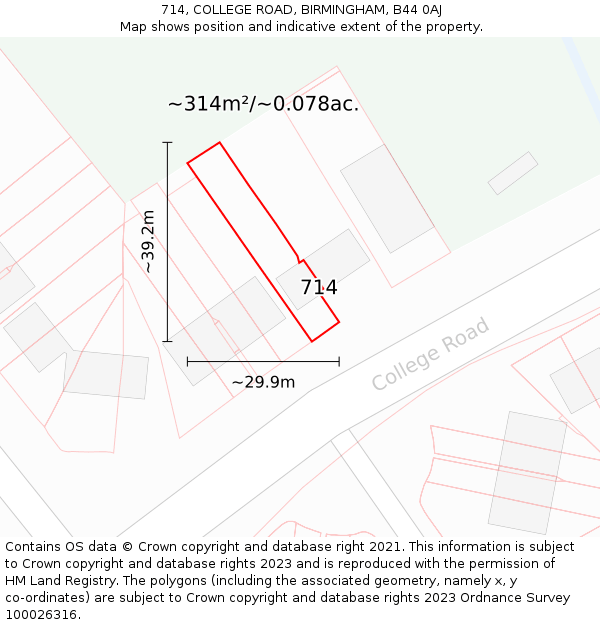 714, COLLEGE ROAD, BIRMINGHAM, B44 0AJ: Plot and title map