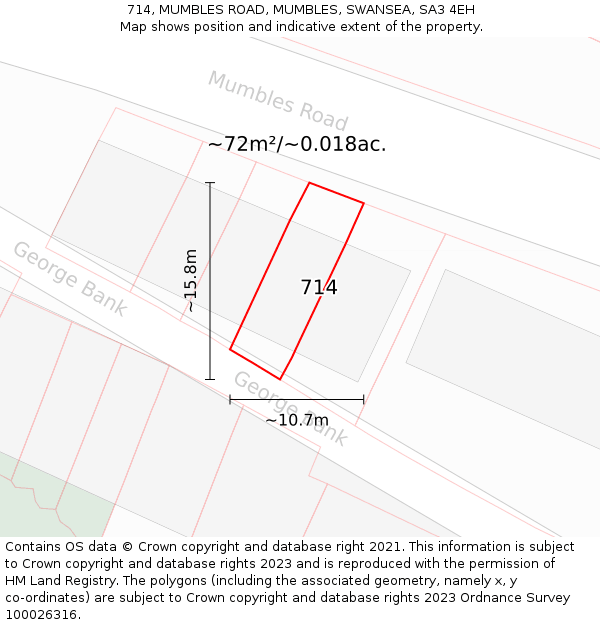 714, MUMBLES ROAD, MUMBLES, SWANSEA, SA3 4EH: Plot and title map