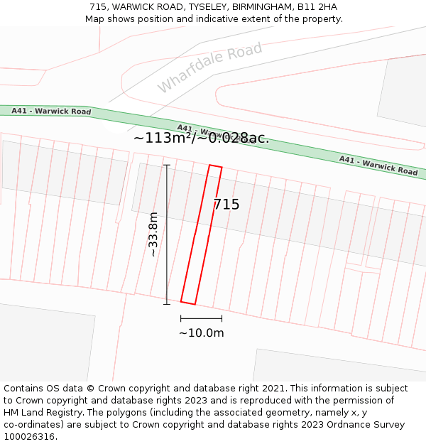 715, WARWICK ROAD, TYSELEY, BIRMINGHAM, B11 2HA: Plot and title map