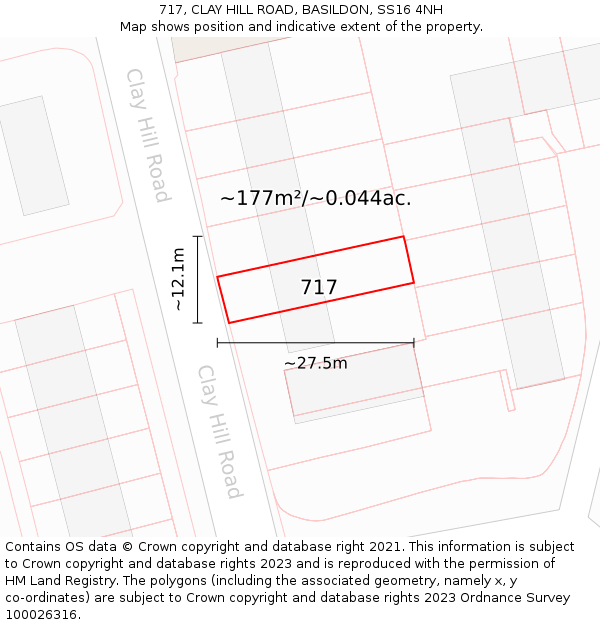 717, CLAY HILL ROAD, BASILDON, SS16 4NH: Plot and title map