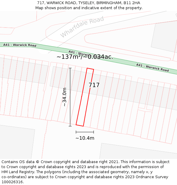 717, WARWICK ROAD, TYSELEY, BIRMINGHAM, B11 2HA: Plot and title map