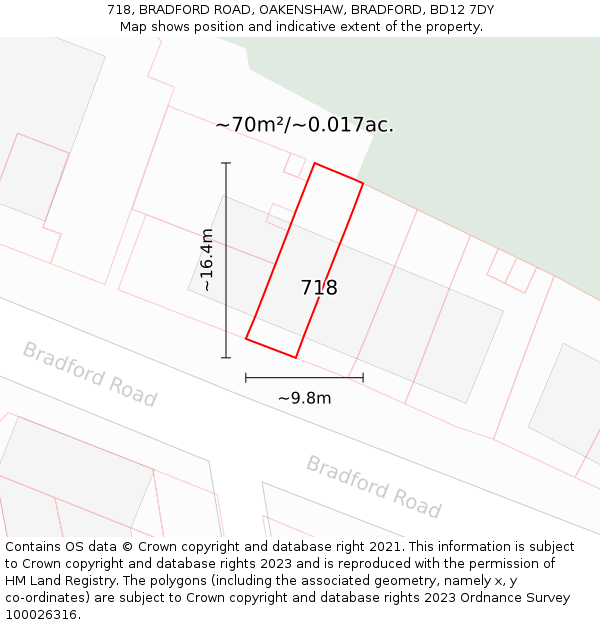 718, BRADFORD ROAD, OAKENSHAW, BRADFORD, BD12 7DY: Plot and title map