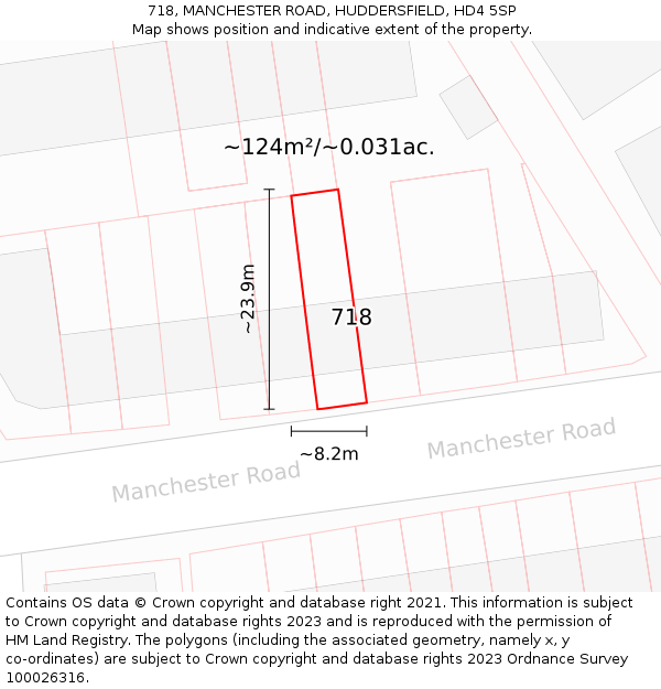 718, MANCHESTER ROAD, HUDDERSFIELD, HD4 5SP: Plot and title map