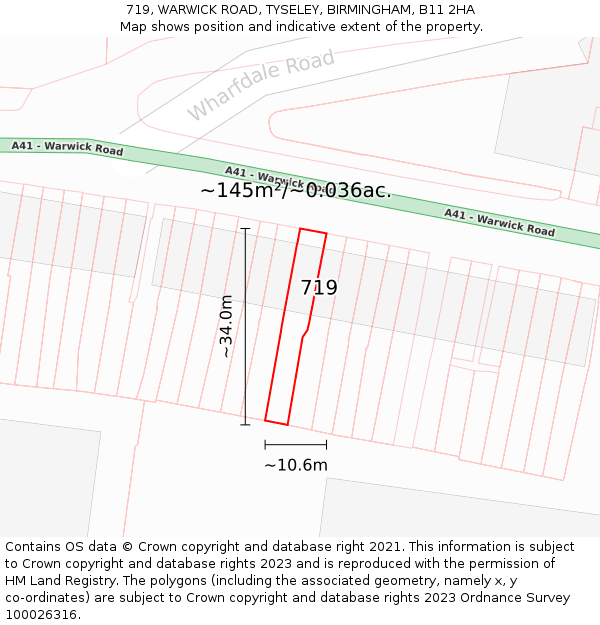 719, WARWICK ROAD, TYSELEY, BIRMINGHAM, B11 2HA: Plot and title map