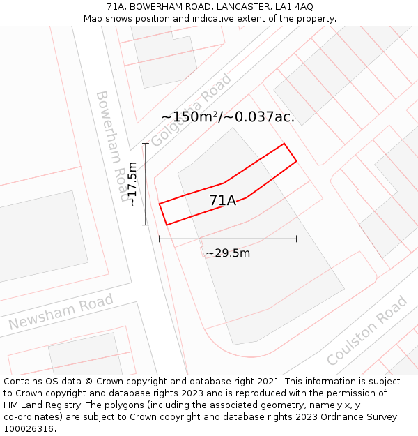 71A, BOWERHAM ROAD, LANCASTER, LA1 4AQ: Plot and title map
