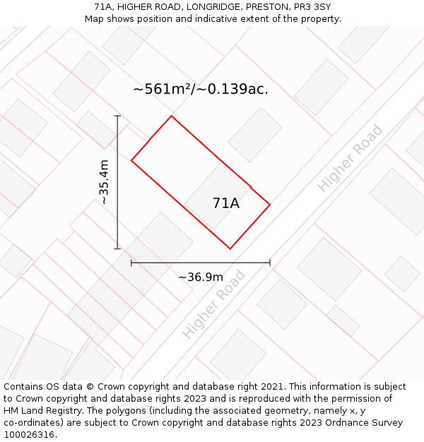 71A, HIGHER ROAD, LONGRIDGE, PRESTON, PR3 3SY: Plot and title map