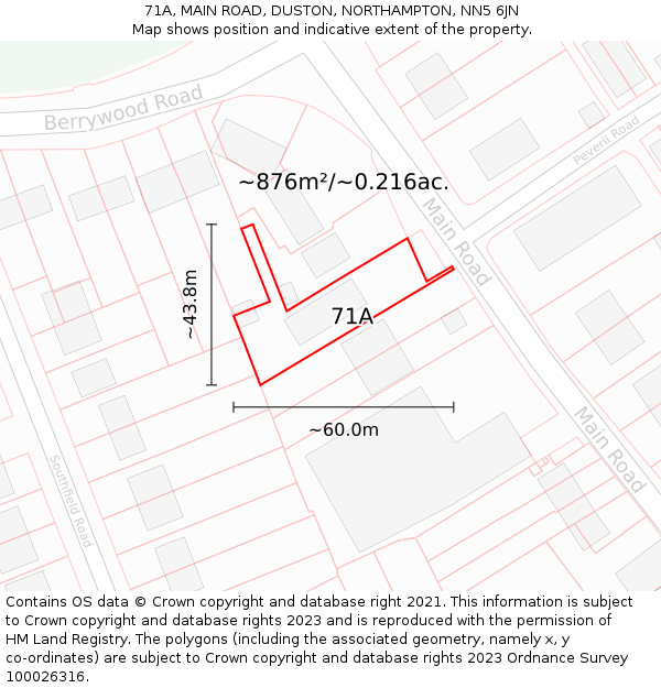 71A, MAIN ROAD, DUSTON, NORTHAMPTON, NN5 6JN: Plot and title map