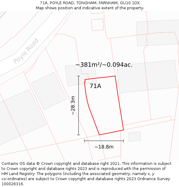 71A, POYLE ROAD, TONGHAM, FARNHAM, GU10 1DX: Plot and title map