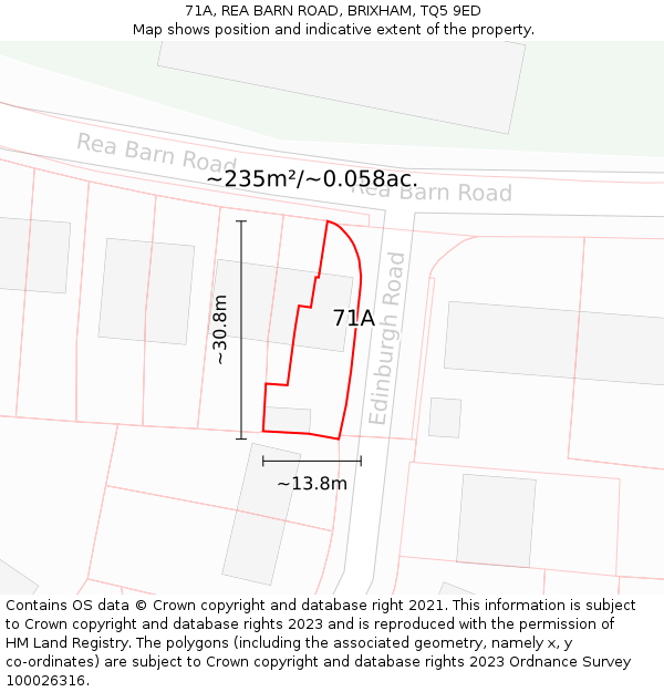 71A, REA BARN ROAD, BRIXHAM, TQ5 9ED: Plot and title map