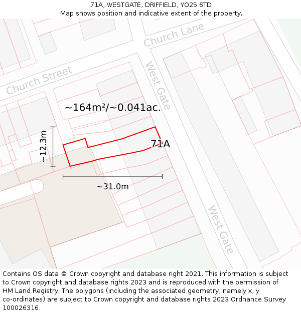 71A, WESTGATE, DRIFFIELD, YO25 6TD: Plot and title map