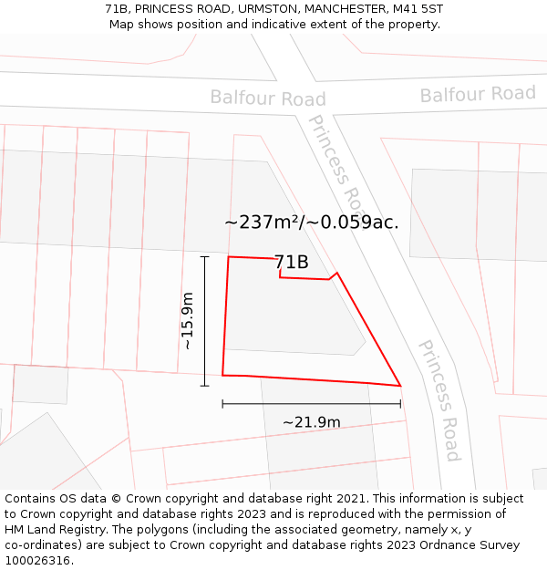 71B, PRINCESS ROAD, URMSTON, MANCHESTER, M41 5ST: Plot and title map