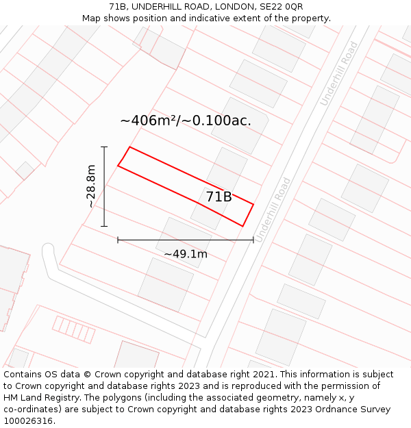 71B, UNDERHILL ROAD, LONDON, SE22 0QR: Plot and title map