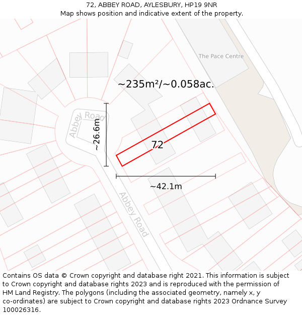 72, ABBEY ROAD, AYLESBURY, HP19 9NR: Plot and title map