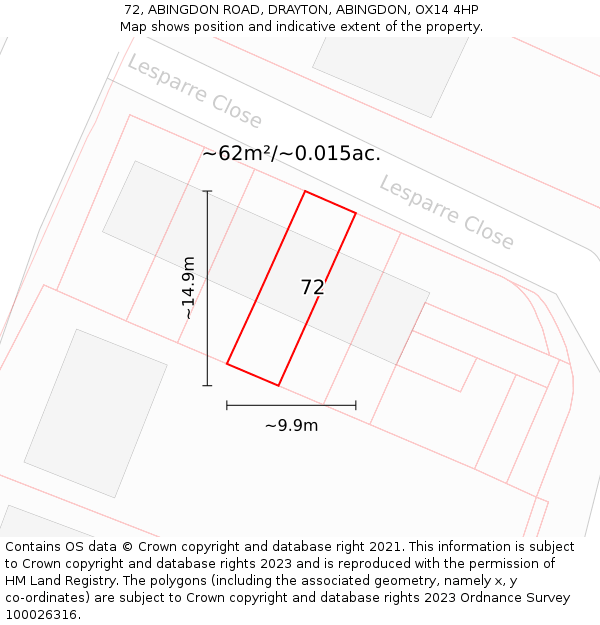 72, ABINGDON ROAD, DRAYTON, ABINGDON, OX14 4HP: Plot and title map