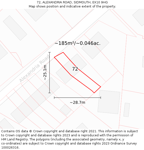 72, ALEXANDRIA ROAD, SIDMOUTH, EX10 9HG: Plot and title map
