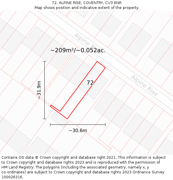 72, ALPINE RISE, COVENTRY, CV3 6NR: Plot and title map