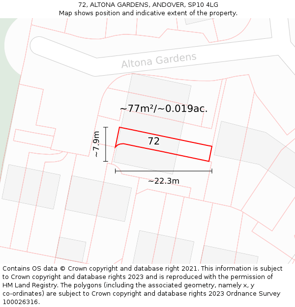 72, ALTONA GARDENS, ANDOVER, SP10 4LG: Plot and title map