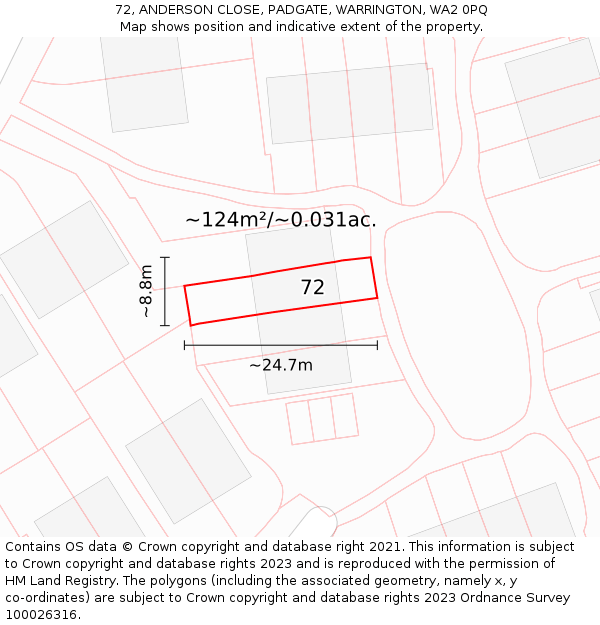 72, ANDERSON CLOSE, PADGATE, WARRINGTON, WA2 0PQ: Plot and title map