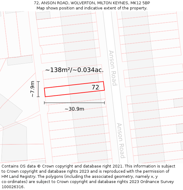 72, ANSON ROAD, WOLVERTON, MILTON KEYNES, MK12 5BP: Plot and title map