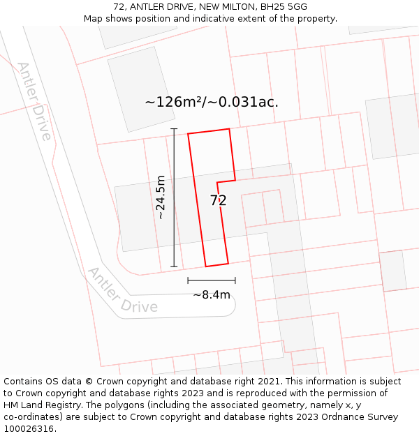 72, ANTLER DRIVE, NEW MILTON, BH25 5GG: Plot and title map