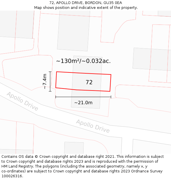 72, APOLLO DRIVE, BORDON, GU35 0EA: Plot and title map