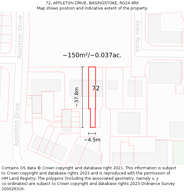 72, APPLETON DRIVE, BASINGSTOKE, RG24 9RX: Plot and title map