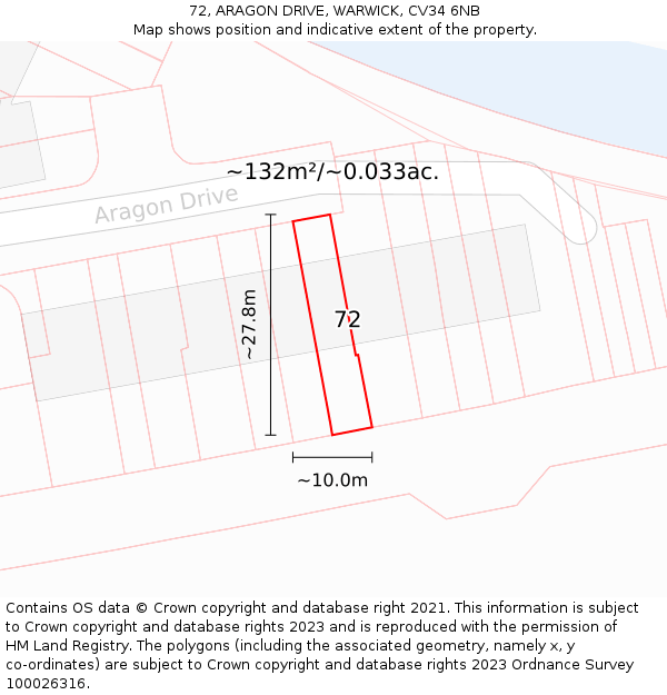 72, ARAGON DRIVE, WARWICK, CV34 6NB: Plot and title map
