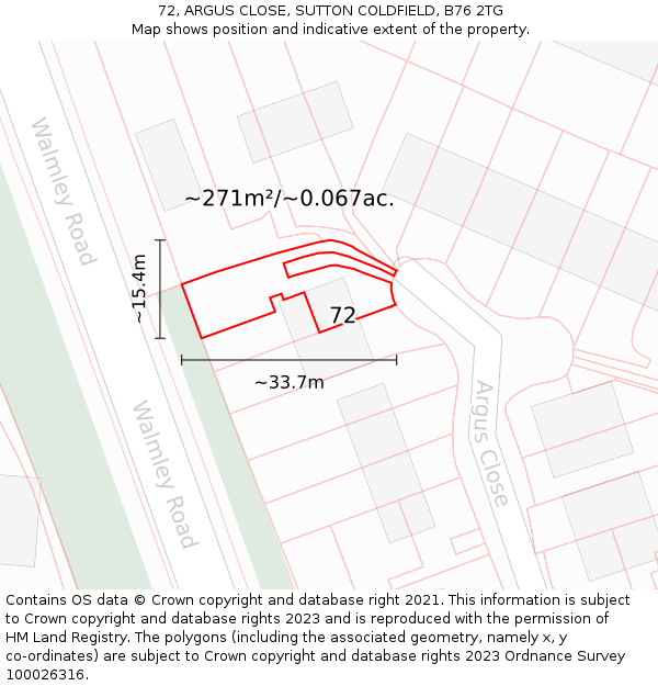 72, ARGUS CLOSE, SUTTON COLDFIELD, B76 2TG: Plot and title map