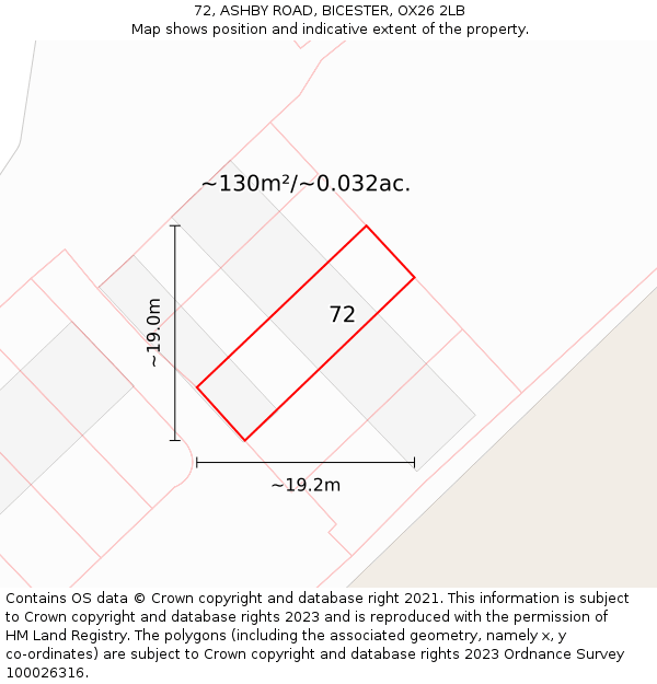 72, ASHBY ROAD, BICESTER, OX26 2LB: Plot and title map