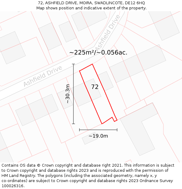 72, ASHFIELD DRIVE, MOIRA, SWADLINCOTE, DE12 6HQ: Plot and title map
