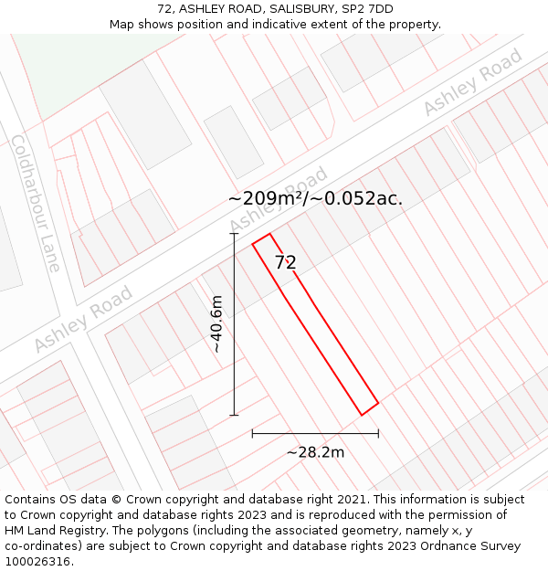 72, ASHLEY ROAD, SALISBURY, SP2 7DD: Plot and title map