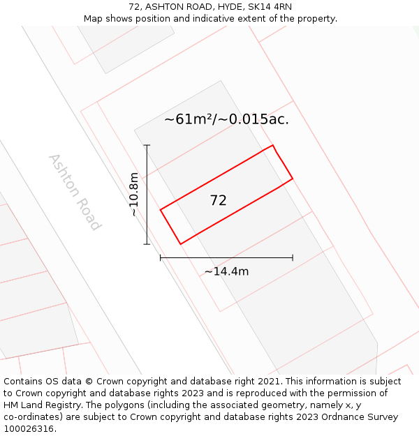 72, ASHTON ROAD, HYDE, SK14 4RN: Plot and title map