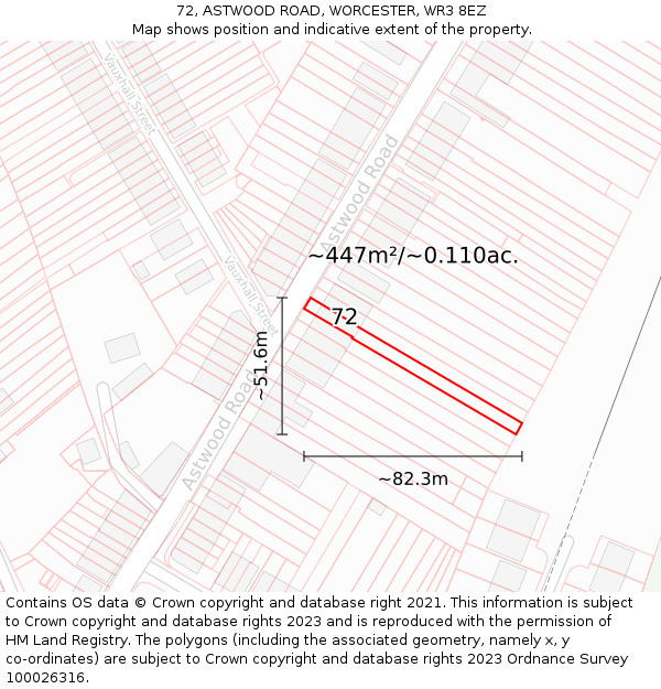 72, ASTWOOD ROAD, WORCESTER, WR3 8EZ: Plot and title map