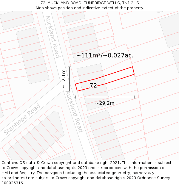 72, AUCKLAND ROAD, TUNBRIDGE WELLS, TN1 2HS: Plot and title map