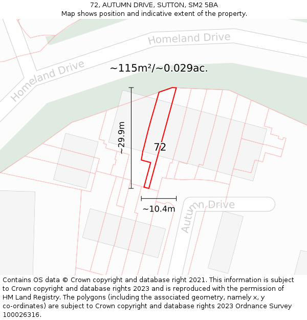 72, AUTUMN DRIVE, SUTTON, SM2 5BA: Plot and title map