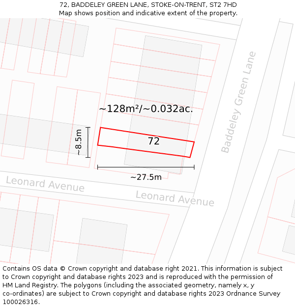 72, BADDELEY GREEN LANE, STOKE-ON-TRENT, ST2 7HD: Plot and title map